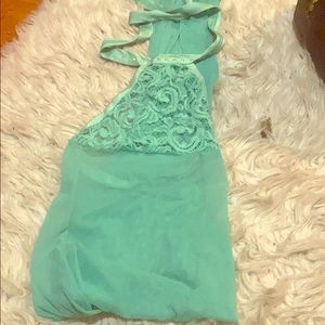 Turquoise sheer handmade gown